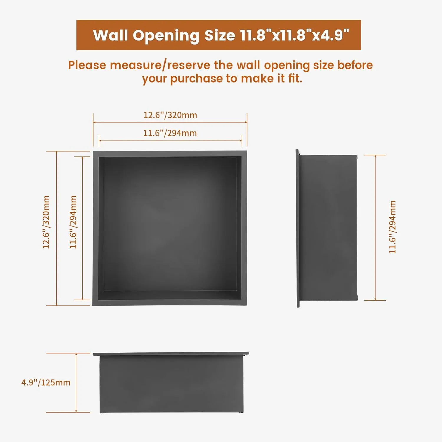 Shower Niche, 13×13 Inch Shower Niche, Waterproof Recessed Wall Mounted Shower Shelf, No Tile Needed Recessed Niche for Bathroom Kitchen Bedroom Insert Storage, Grey