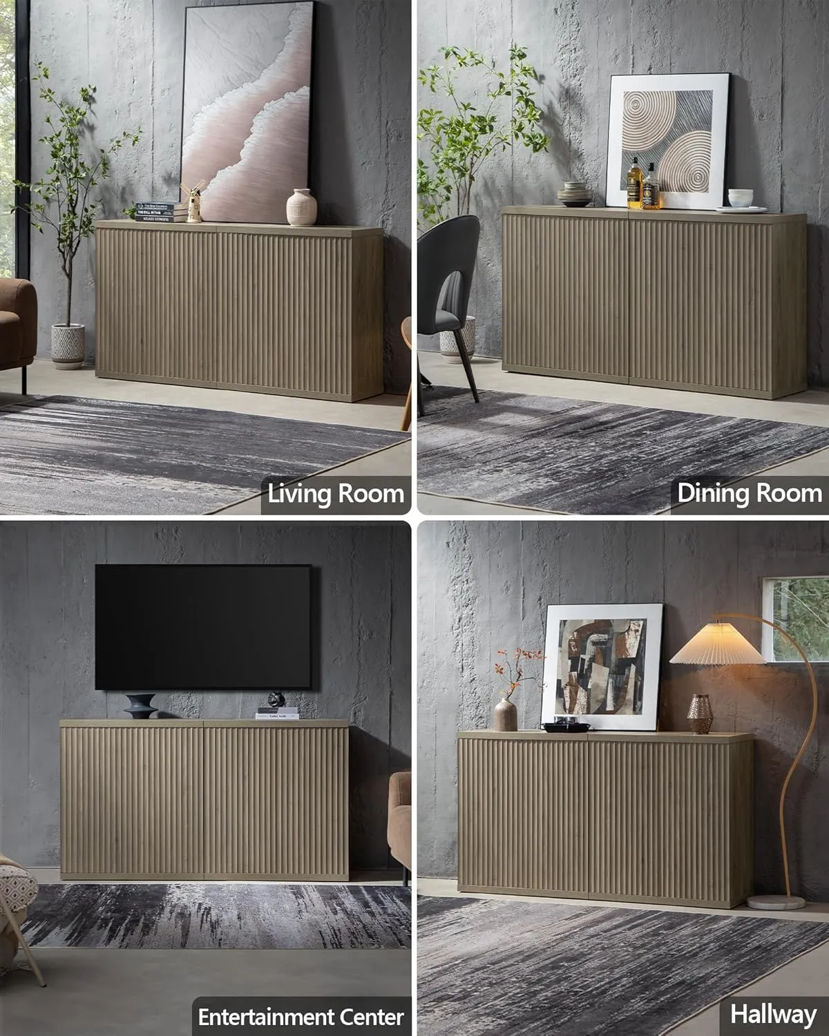 SICOTAS Buffet Cabinet with Storage Accent Sideboard Modern Credenza with Doors & Shelves Fluted Media Console Mid Century Coffee Bar Table for Living Room Kitchen Dining Room Hallway (3PCS)
