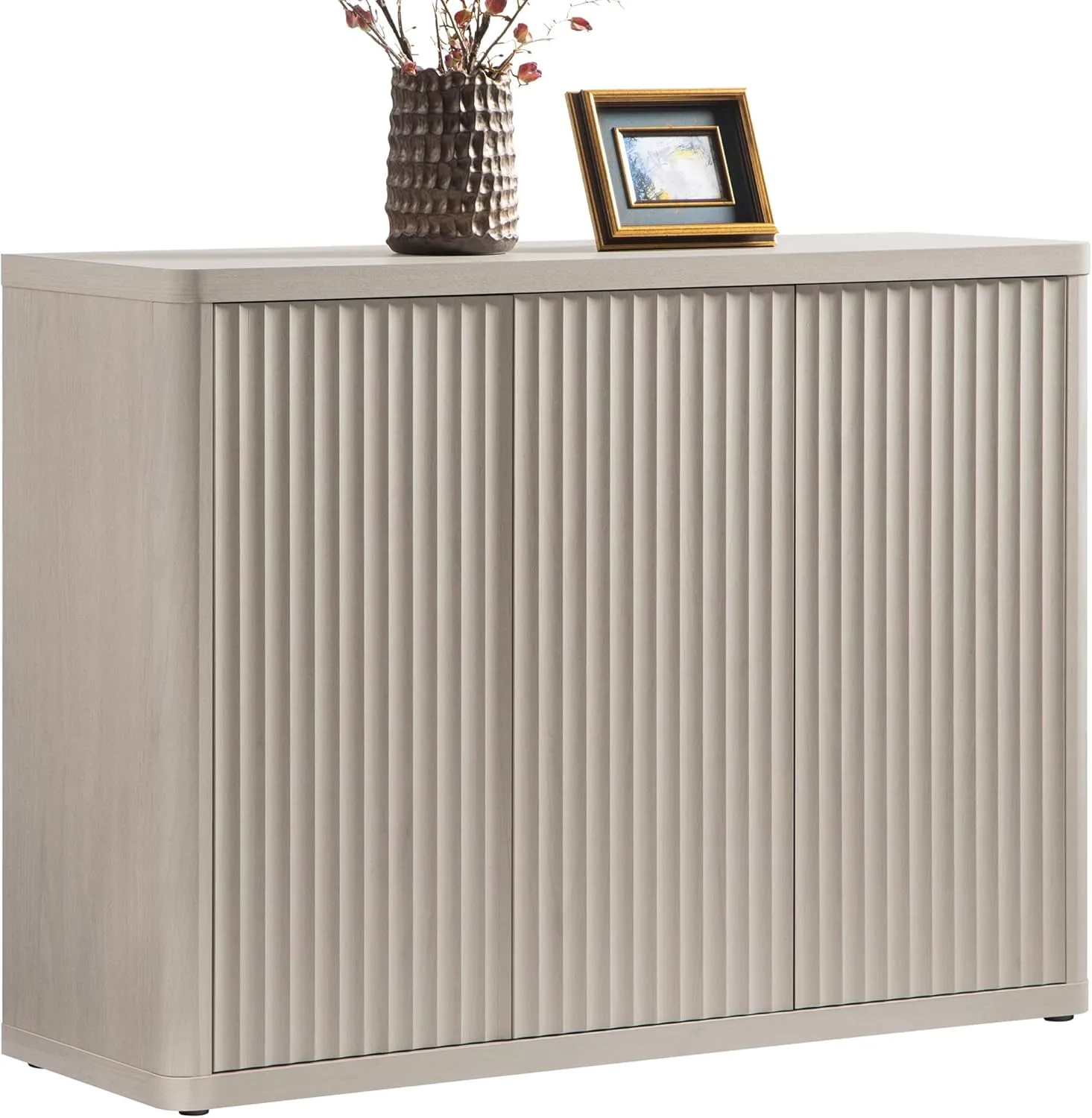SICOTAS Buffet Cabinet with Storage Accent Sideboard with 3 Doors Modern 46.6" Wide Credenza Fluted Buffet Table Media Console Cabinet Entryway Cabinets for Living Room Kitchen Dining Room Hallway