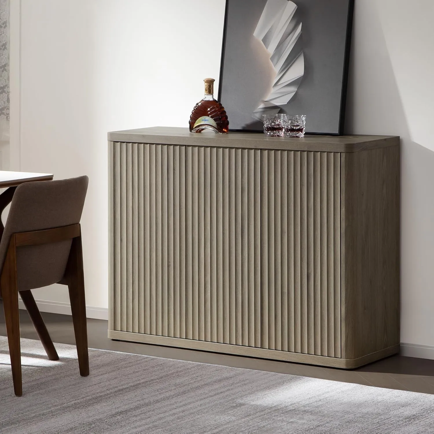 SICOTAS Buffet Cabinet with Storage Accent Sideboard with 3 Doors Modern 46.6" Wide Credenza Fluted Buffet Table Media Console Cabinet Entryway Cabinets for Living Room Kitchen Dining Room Hallway