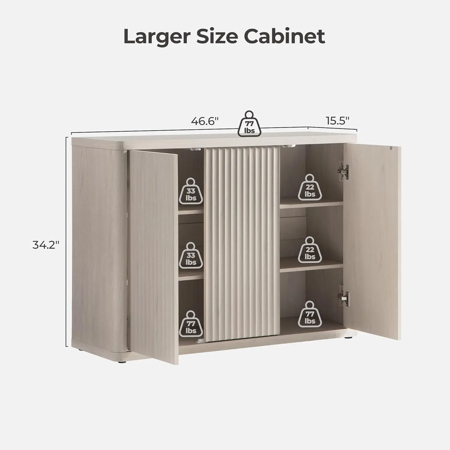 SICOTAS Buffet Cabinet with Storage Accent Sideboard with 3 Doors Modern 46.6" Wide Credenza Fluted Buffet Table Media Console Cabinet Entryway Cabinets for Living Room Kitchen Dining Room Hallway