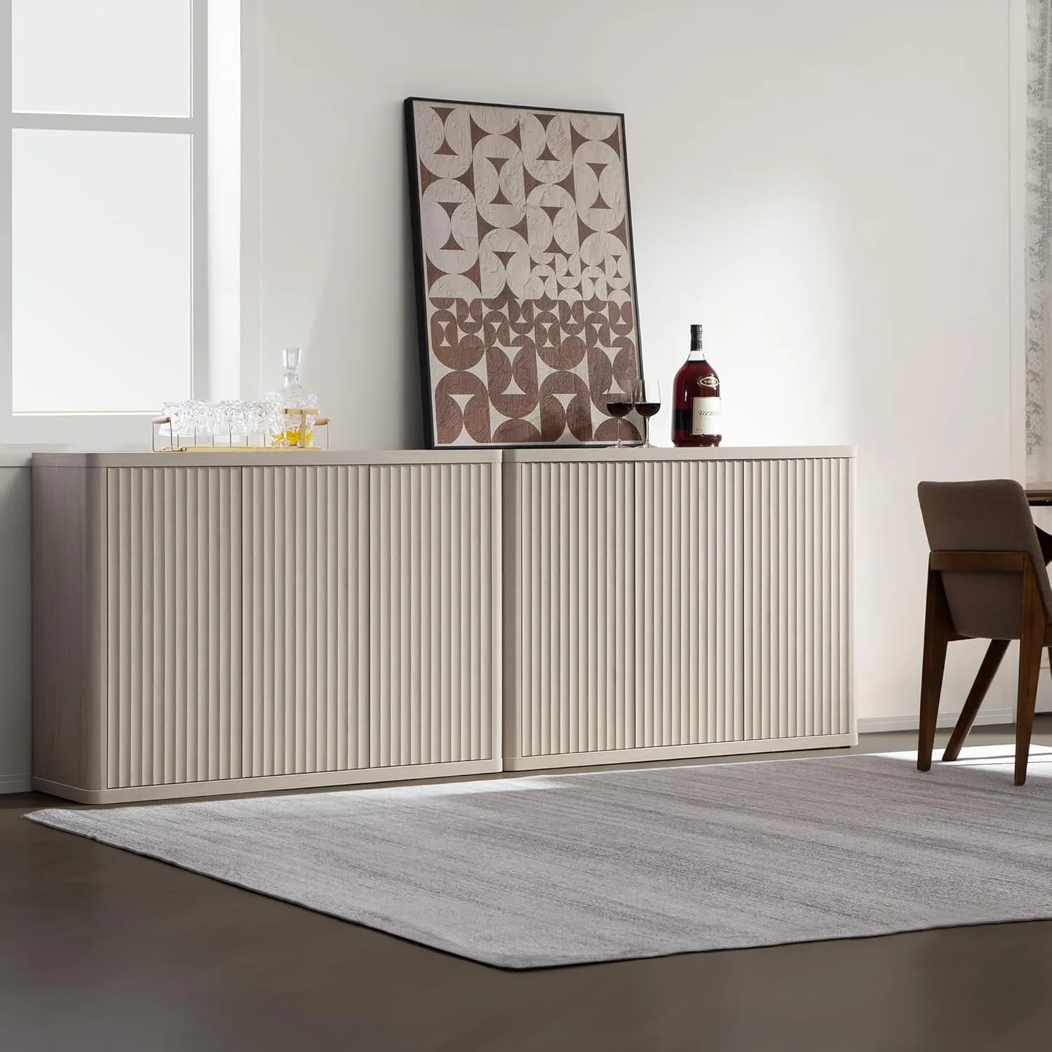 SICOTAS Buffet Cabinet with Storage Accent Sideboard with 3 Doors Modern 46.6" Wide Credenza Fluted Buffet Table Media Console Cabinet Entryway Cabinets for Living Room Kitchen Dining Room Hallway