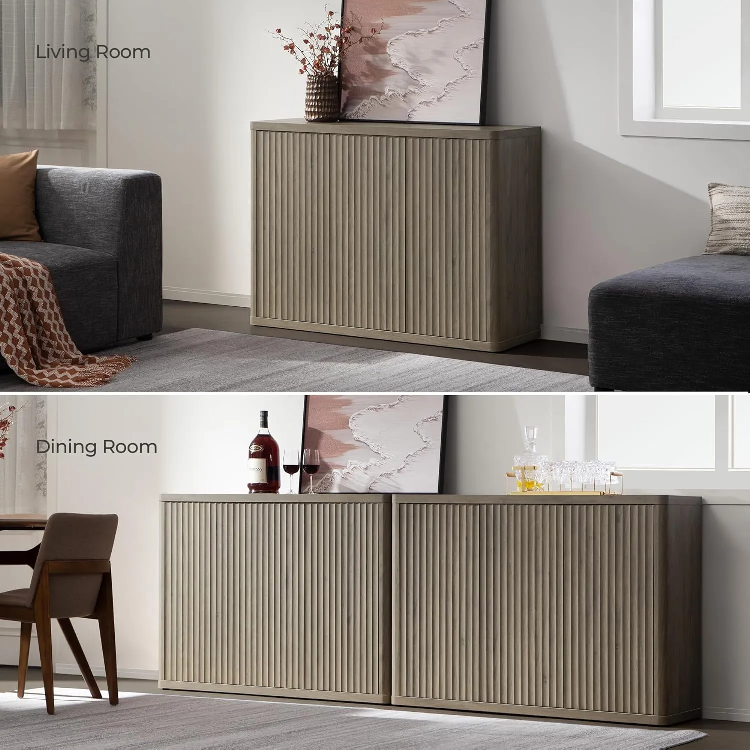 SICOTAS Buffet Cabinet with Storage Accent Sideboard with 3 Doors Modern 46.6" Wide Credenza Fluted Buffet Table Media Console Cabinet Entryway Cabinets for Living Room Kitchen Dining Room Hallway