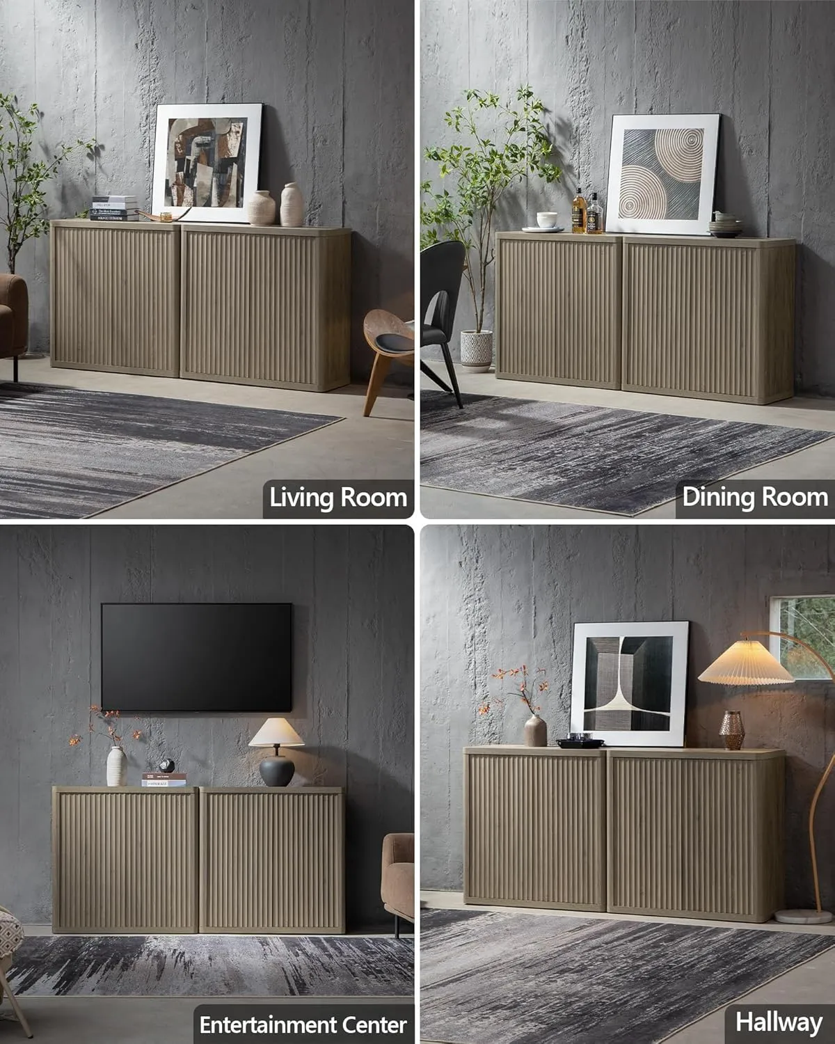 SICOTAS Buffet Cabinet with Storage Sideboard Accent Modern Credenza with Doors & Shelves Fluted 34.6" Tall Media Console Mid Century Coffee Bar Table for Living Room Kitchen Dining Room Hallway