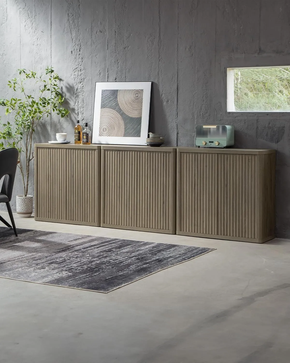 SICOTAS Buffet Cabinet with Storage Sideboard Accent Modern Credenza with Doors & Shelves Fluted 34.6" Tall Media Console Mid Century Coffee Bar Table for Living Room Kitchen Dining Room Hallway