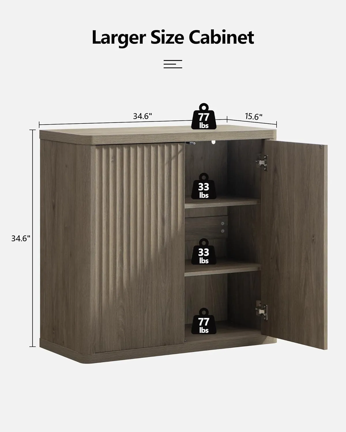 SICOTAS Buffet Cabinet with Storage Sideboard Accent Modern Credenza with Doors & Shelves Fluted 34.6" Tall Media Console Mid Century Coffee Bar Table for Living Room Kitchen Dining Room Hallway