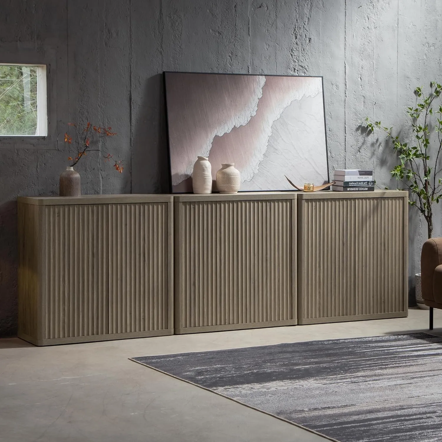 SICOTAS Buffet Cabinet with Storage Sideboard Accent Modern Credenza with Doors & Shelves Fluted 34.6" Tall Media Console Mid Century Coffee Bar Table for Living Room Kitchen Dining Room Hallway
