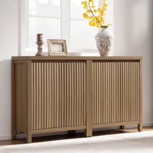 SICOTAS Sideboard Buffet Cabinet with Storage, Fluted Credenza Console Cabinet with Adjustable Shelves, Farmhouse Coffee Bar Storage Cabinets for Kitchen, Living Room, Entryway, Caramel Oak, 2 PCS
