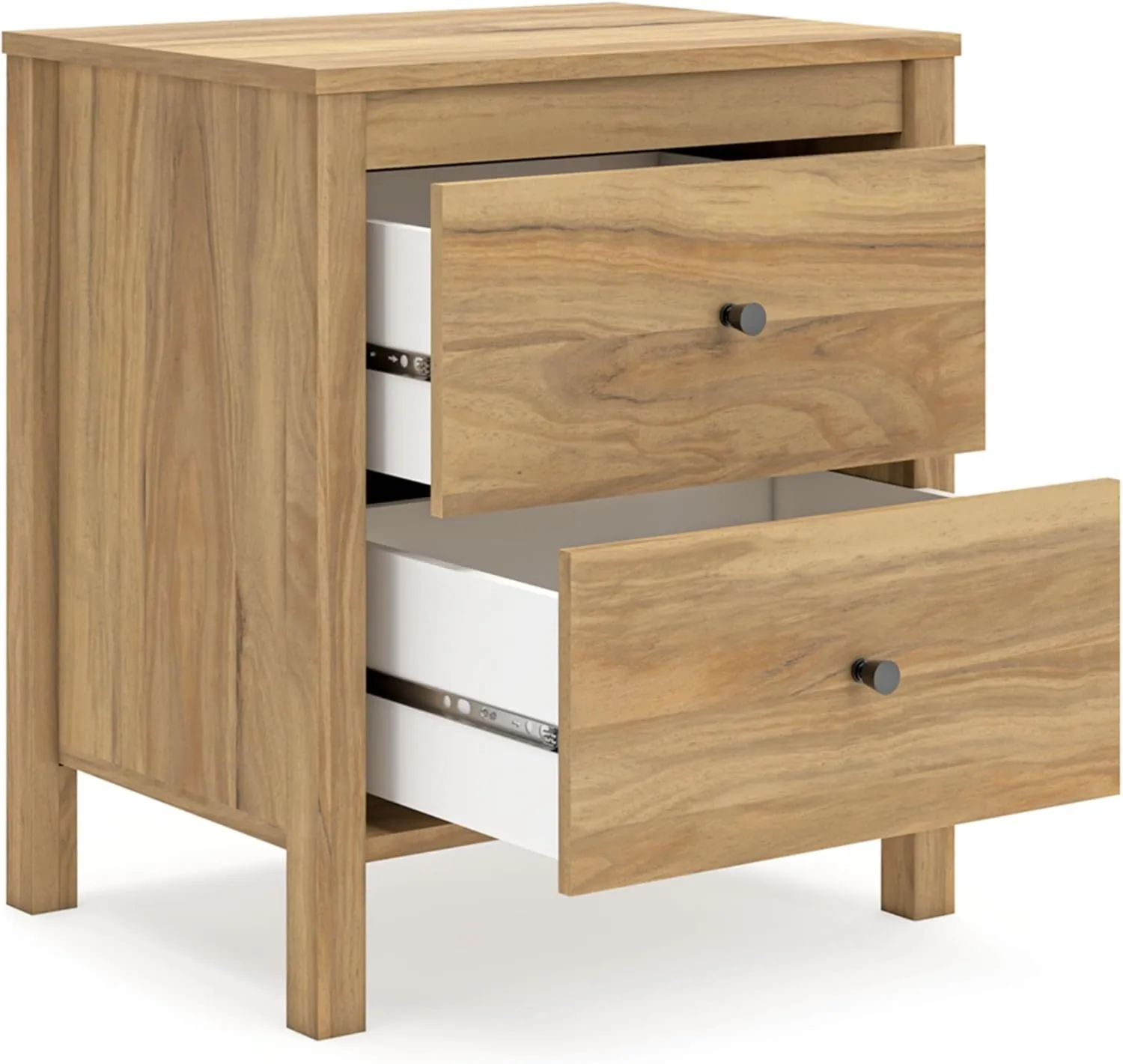 Signature Design by Ashley Bermacy Casual 2-Drawer Nightstand with Straight Legs, 24.37" Tall, Light Brown