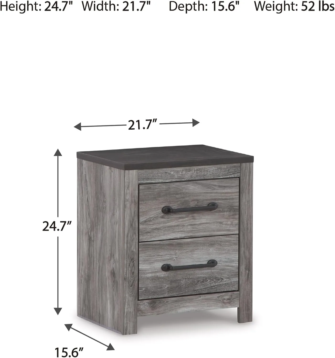 Signature Design by Ashley Bronyan Rustic 2 Drawer Nightstand, 24.72" Tall, Gray