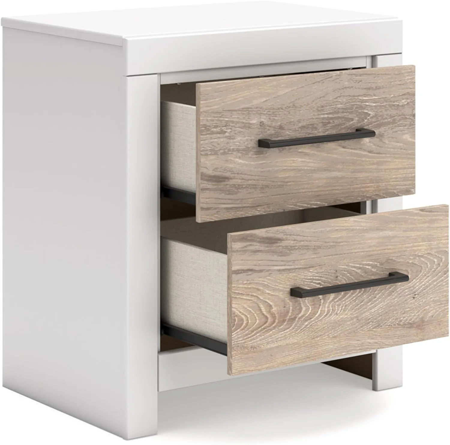 Signature Design by Ashley Charbitt Casual 2 Drawer Nightstand with USB Ports, 24.37" Tall, White & Light Brown