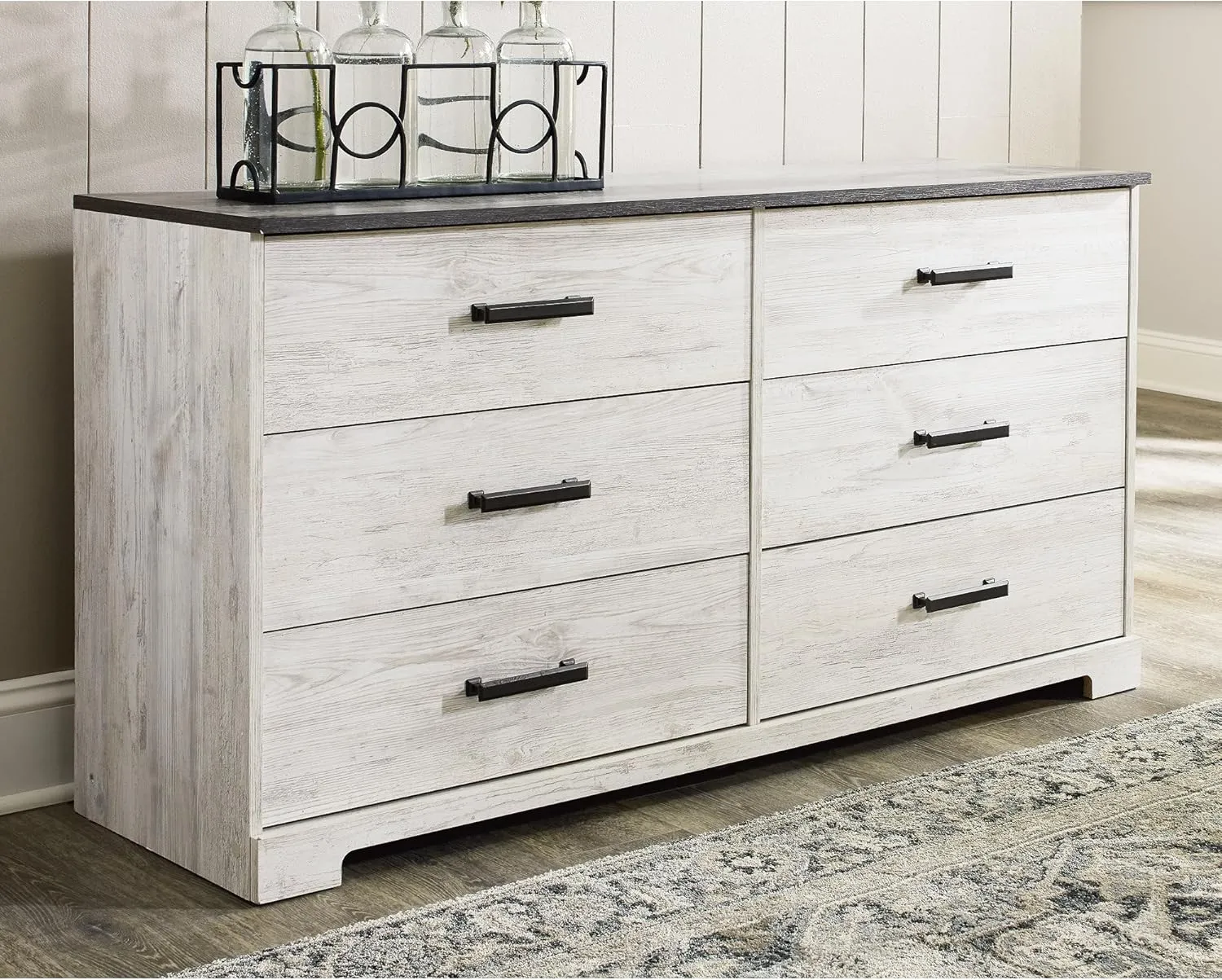 Signature Design by Ashley Shawburn Modern Farmhouse 6 Drawer Dresser, Two Tone White & Dark Gray