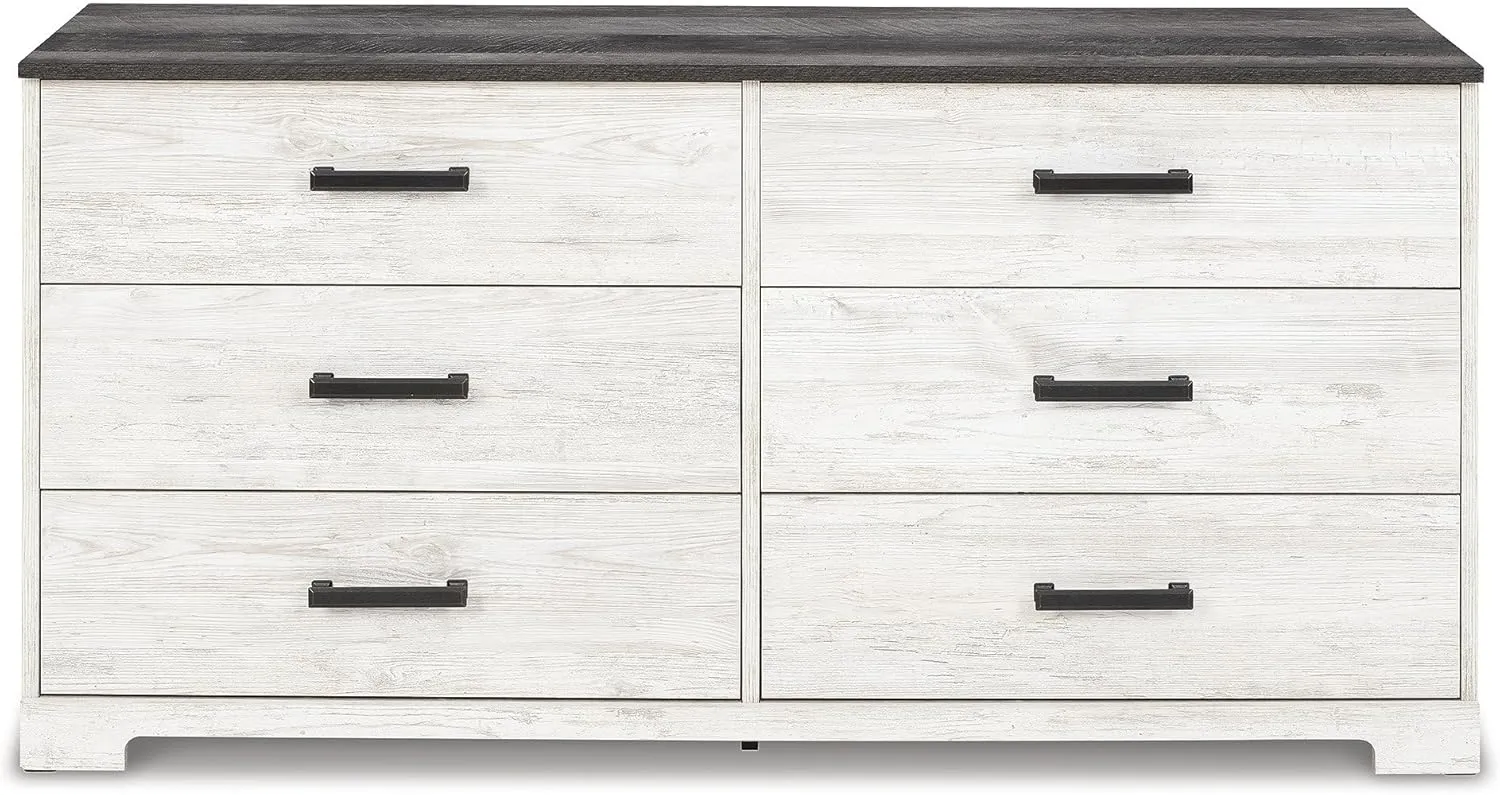 Signature Design by Ashley Shawburn Modern Farmhouse 6 Drawer Dresser, Two Tone White & Dark Gray