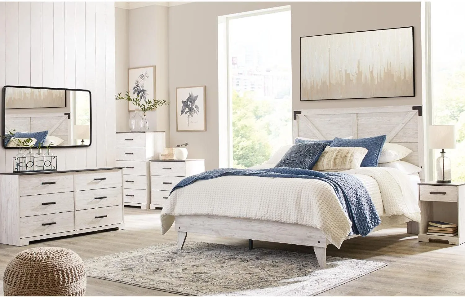 Signature Design by Ashley Shawburn Modern Farmhouse 6 Drawer Dresser, Two Tone White & Dark Gray