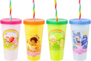 Silver Buffalo Care Bears and Strawberry Shortcake Pairs Scene Set 24oz 4 pack Color Change Plastic Tumbler