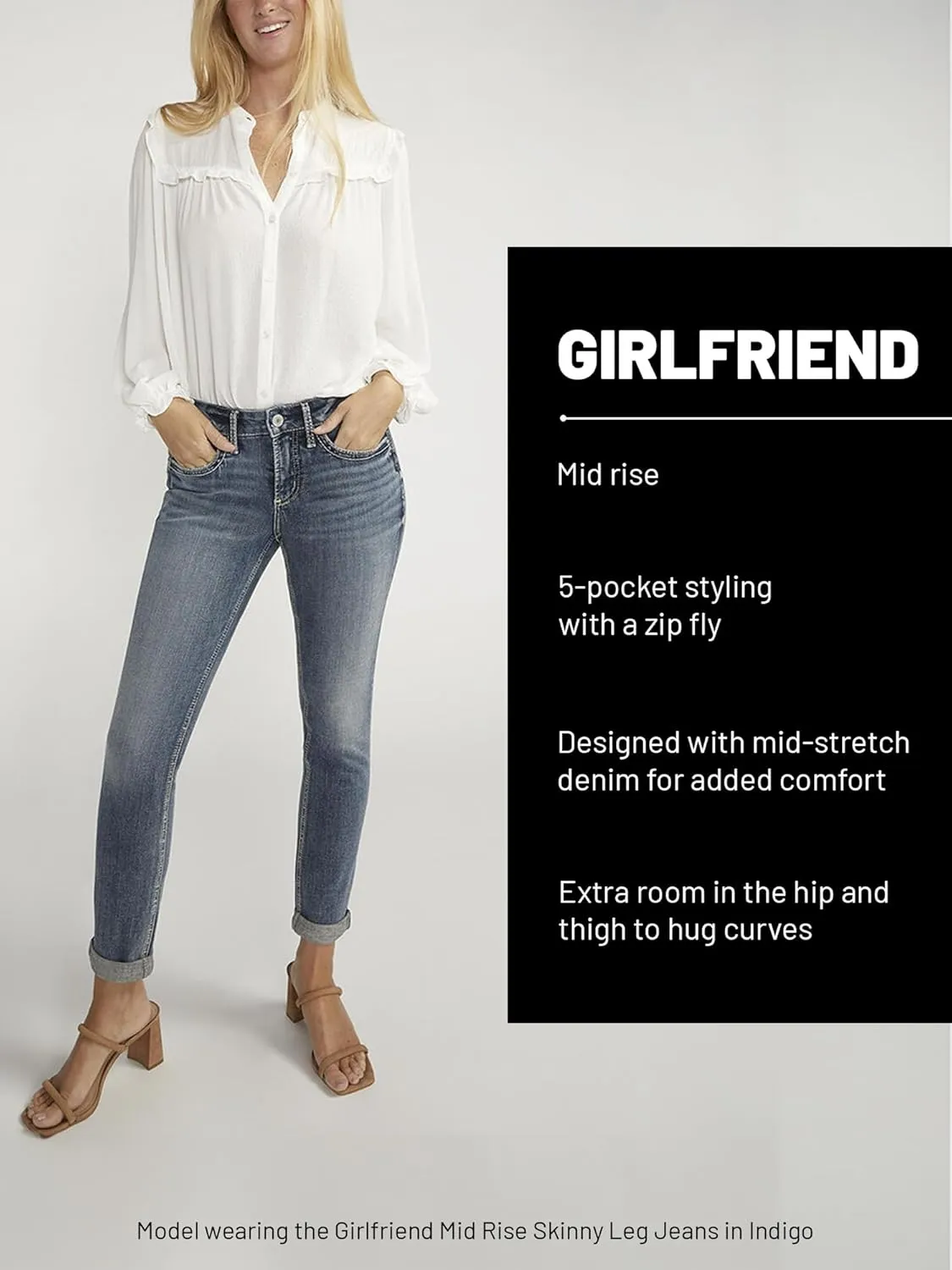 Silver Jeans Co. Women's Girlfriend Mid Rise Slim Leg Jeans