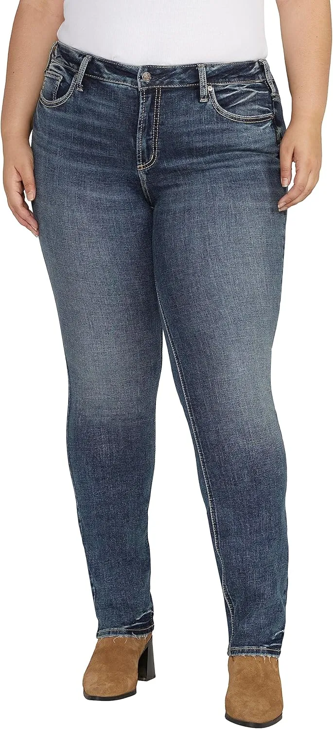 Silver Jeans Co. Women's Plus Size Suki Mid Rise Curvy Fit Straight Leg Jeans, Med Wash ECF385