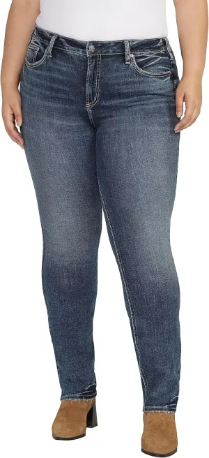 Silver Jeans Co. Women's Plus Size Suki Mid Rise Curvy Fit Straight Leg Jeans, Med Wash ECF385