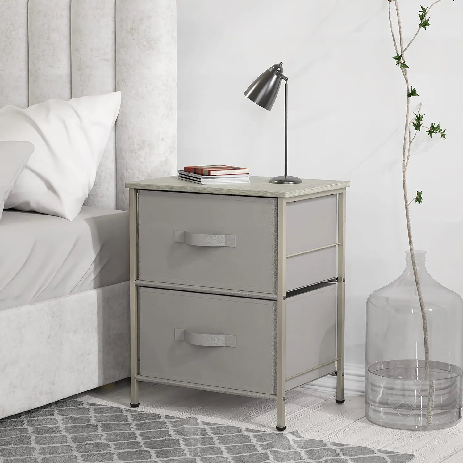 Simple Houseware Night Stands Dresser for Bedroom 2-Tier Organizer Drawer Storage Tower, Grey