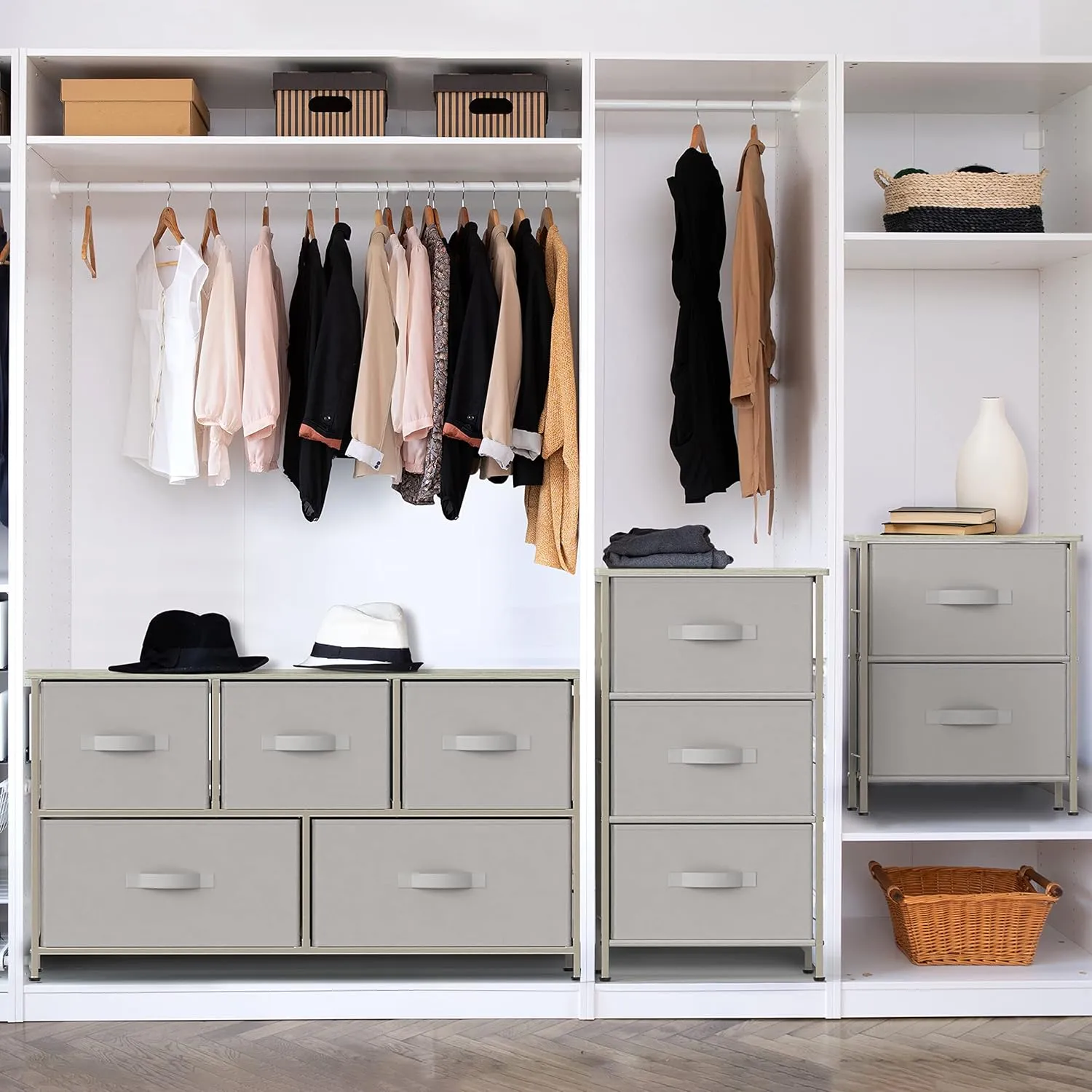 Simple Houseware Night Stands Dresser for Bedroom 2-Tier Organizer Drawer Storage Tower, Grey