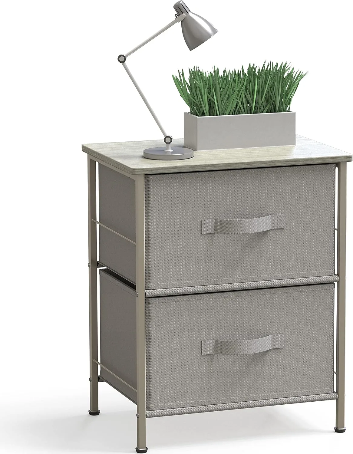 Simple Houseware Night Stands Dresser for Bedroom 2-Tier Organizer Drawer Storage Tower, Grey