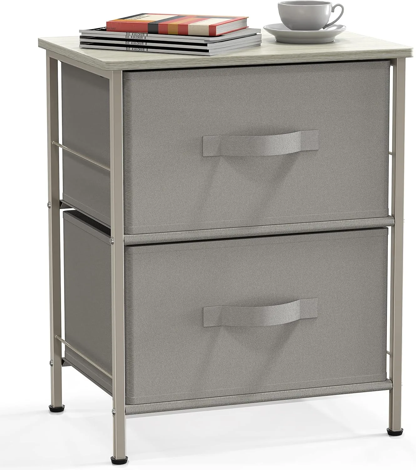 Simple Houseware Night Stands Dresser for Bedroom 2-Tier Organizer Drawer Storage Tower, Grey