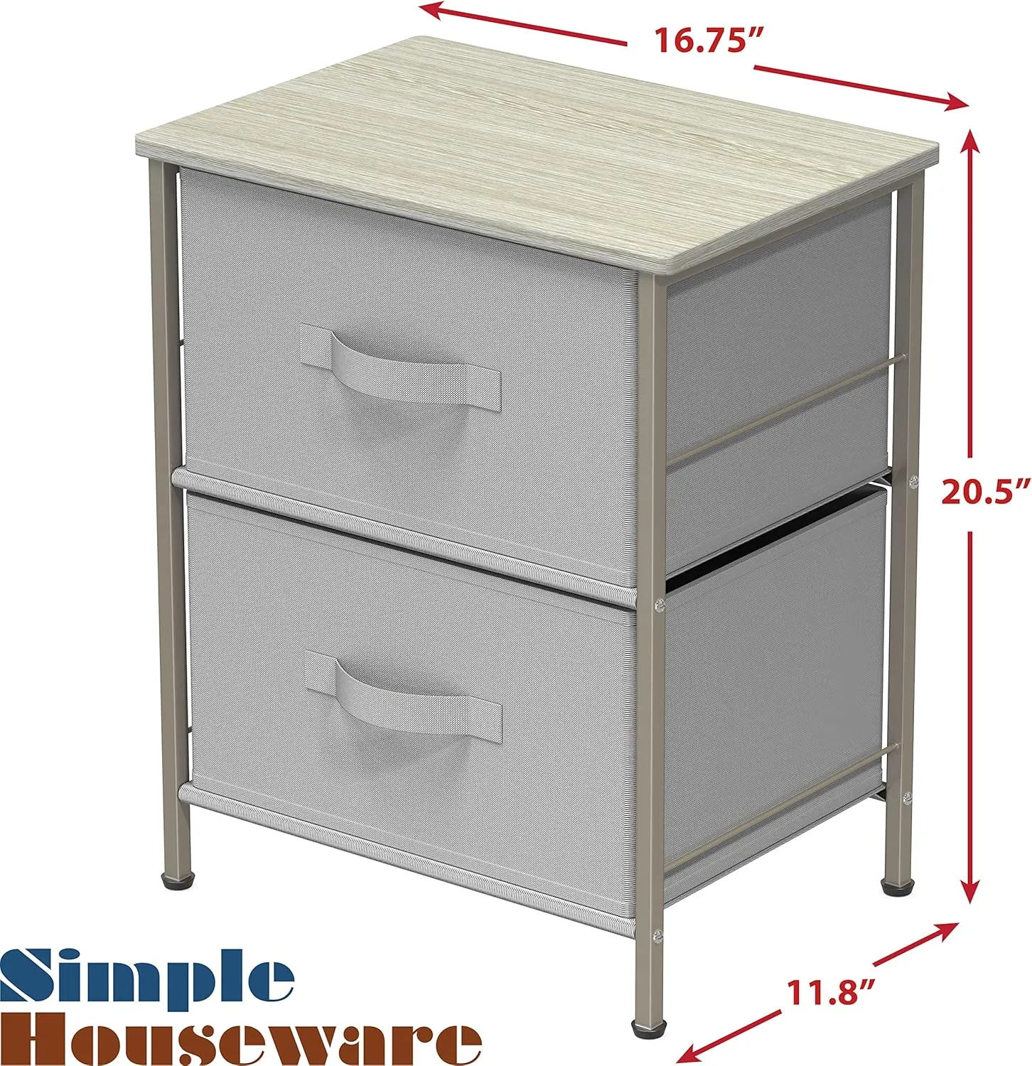 Simple Houseware Night Stands Dresser for Bedroom 2-Tier Organizer Drawer Storage Tower, Grey