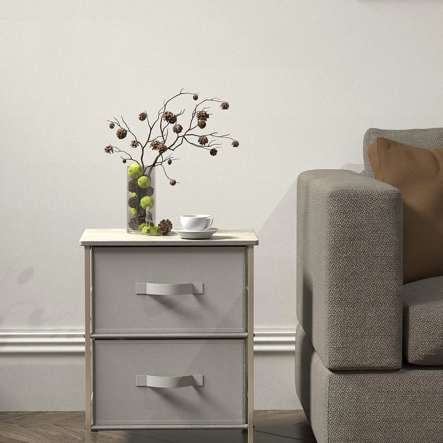 Simple Houseware Night Stands Dresser for Bedroom 2-Tier Organizer Drawer Storage Tower, Grey