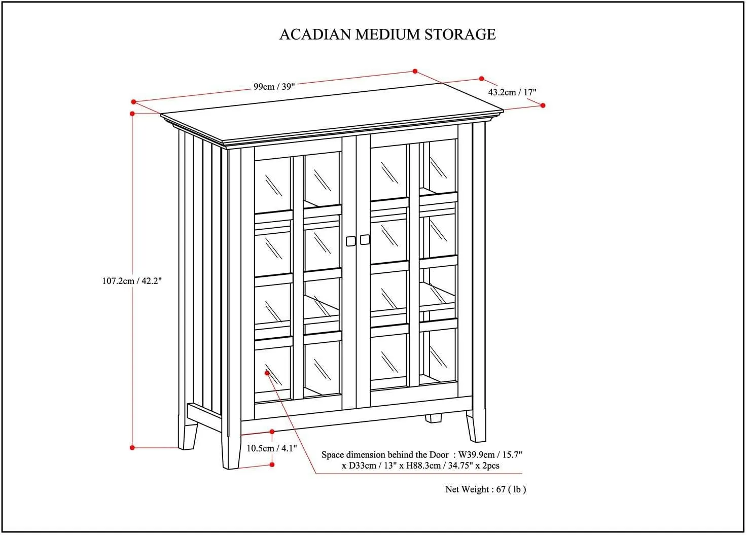 SIMPLIHOME Acadian SOLID WOOD 39 inch Wide Transitional Medium Storage Cabinet in Light Golden Brown for the Living Room, Entryway and Family Room