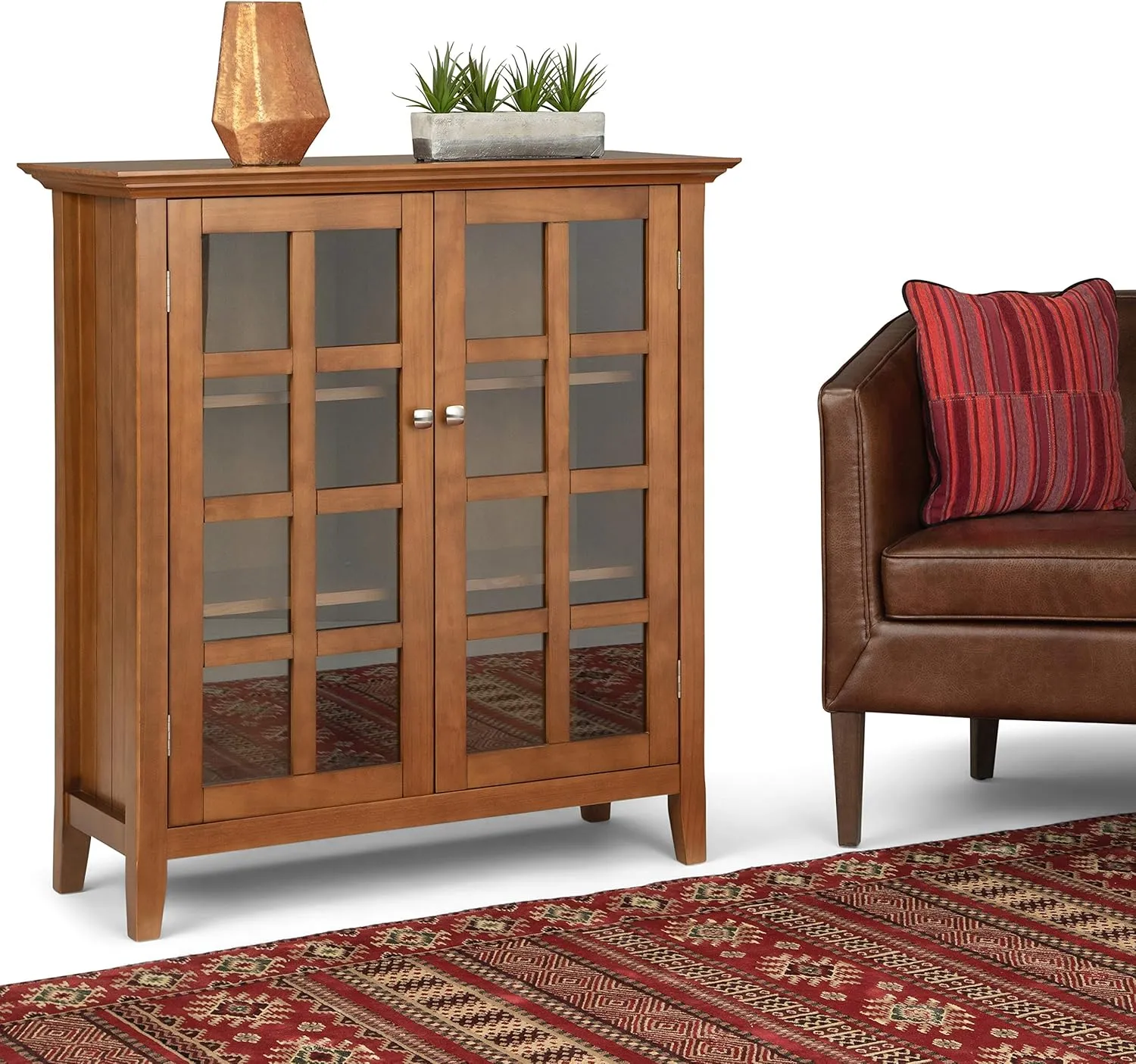 SIMPLIHOME Acadian SOLID WOOD 39 inch Wide Transitional Medium Storage Cabinet in Light Golden Brown for the Living Room, Entryway and Family Room