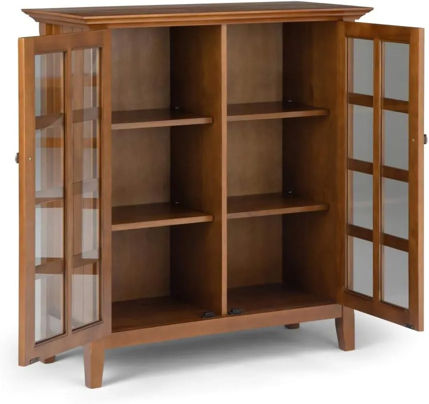 SIMPLIHOME Acadian SOLID WOOD 39 inch Wide Transitional Medium Storage Cabinet in Light Golden Brown for the Living Room, Entryway and Family Room
