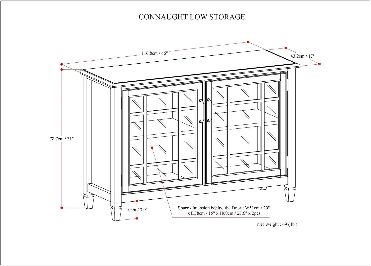 SIMPLIHOME Connaught SOLID WOOD 46 inch Wide Traditional Low Storage Cabinet in Dark Chestnut Brown for the Living Room, Entryway and Family Room