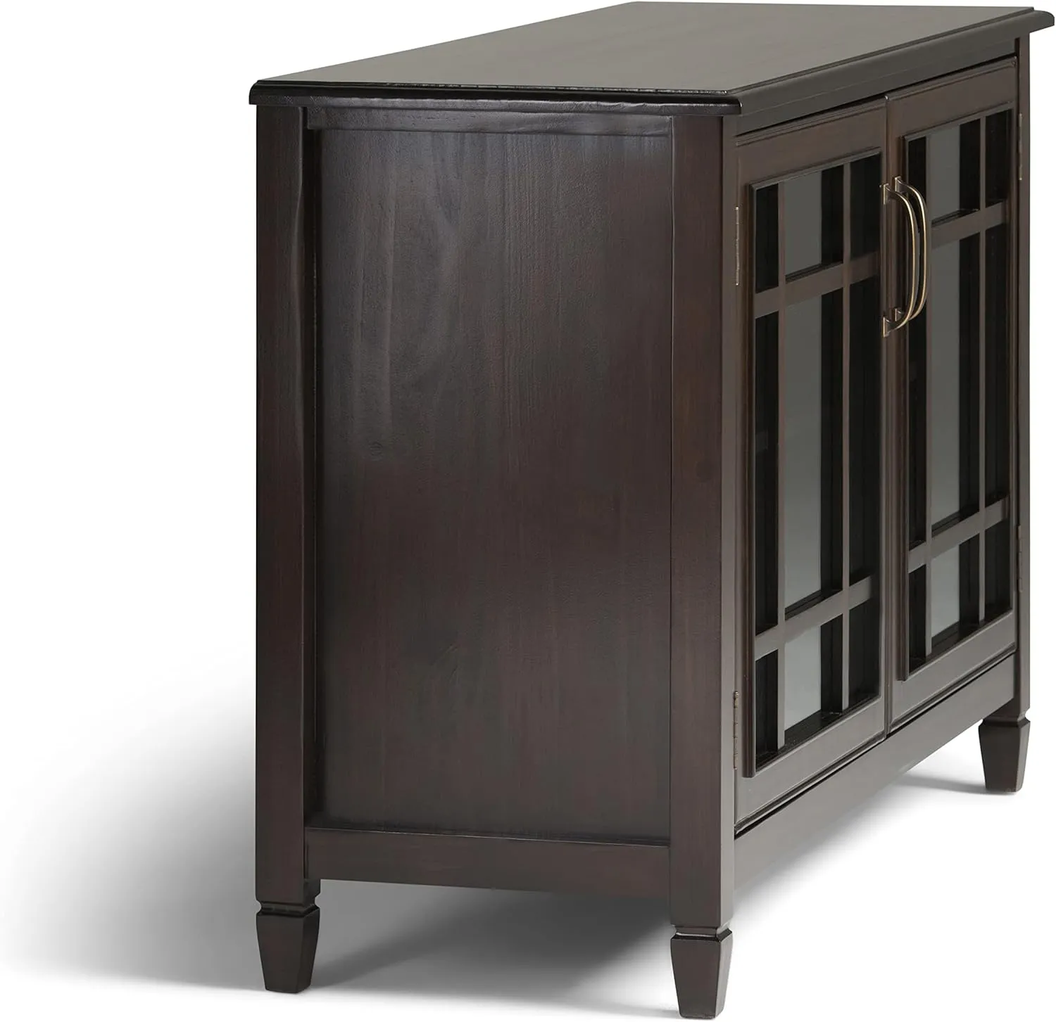 SIMPLIHOME Connaught SOLID WOOD 46 inch Wide Traditional Low Storage Cabinet in Dark Chestnut Brown for the Living Room, Entryway and Family Room