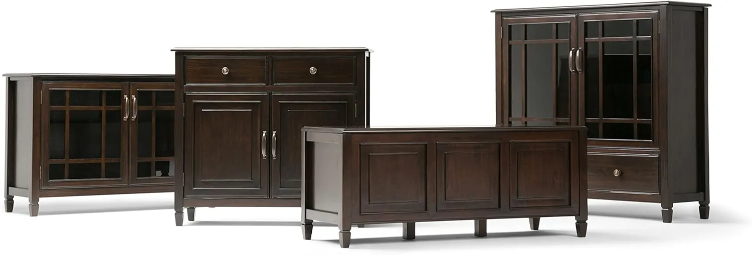 SIMPLIHOME Connaught SOLID WOOD 46 inch Wide Traditional Low Storage Cabinet in Dark Chestnut Brown for the Living Room, Entryway and Family Room