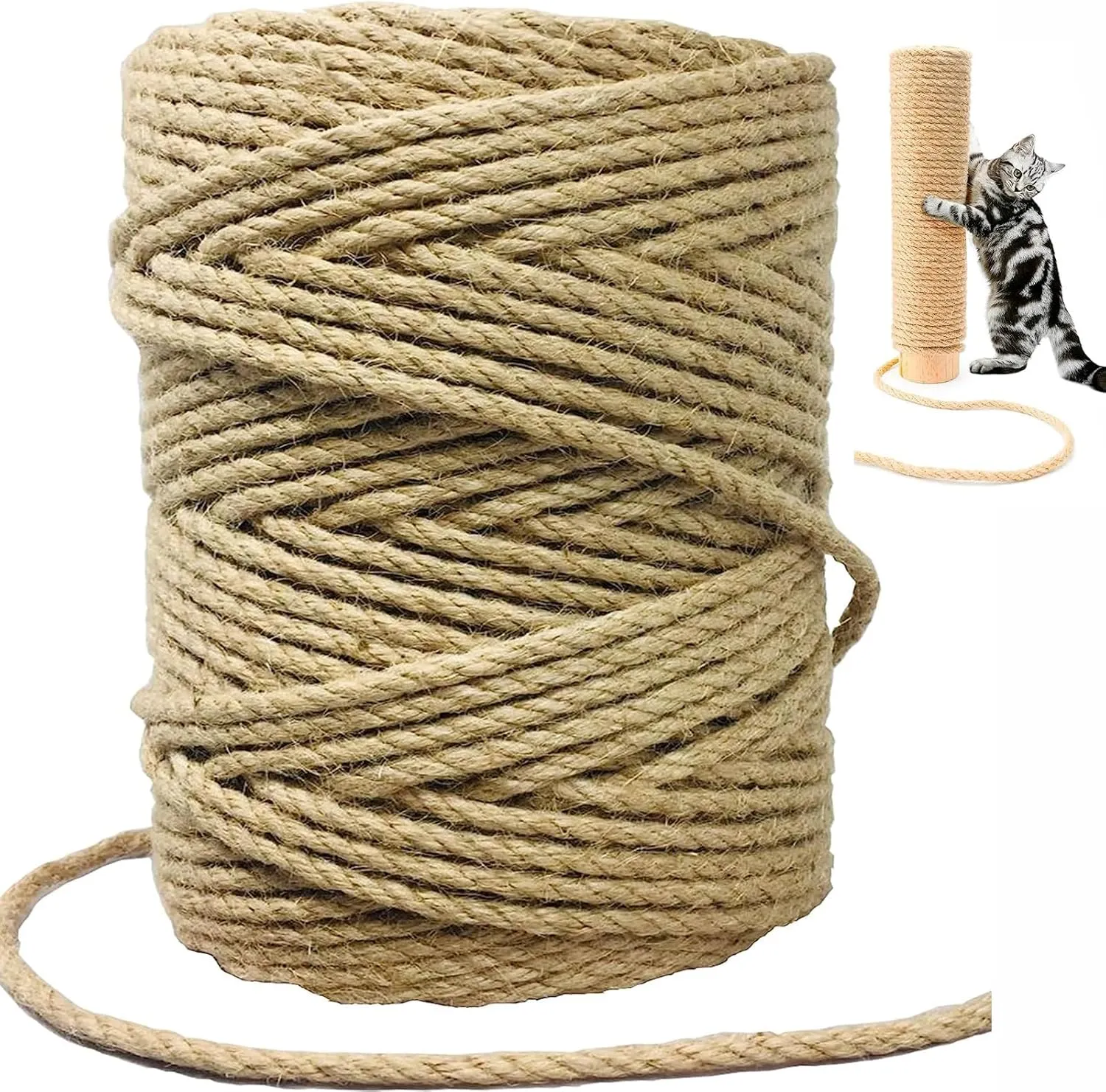 Sisal Rope for Cat Scratcher,Rope for Cat Scratch Post 4mm 328FT Jute Twine for Scratching Post Repairing, Recovering or DIY