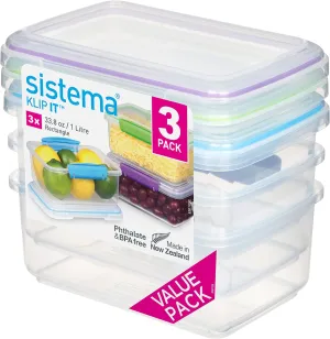 Sistema Food Storage, Polypropylene Assorted, 1L x 3