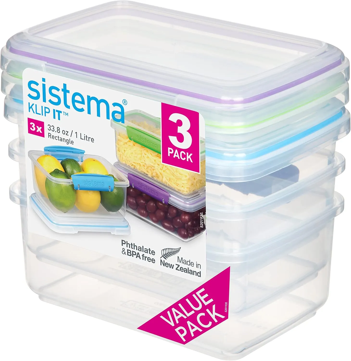 Sistema Food Storage, Polypropylene Assorted, 1L x 3