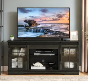 Sliding Door TV Stand, 59" W Entertainment Center Console Table with 2 Sliding Fluted Glass Tempered Doors for TV Up to 65'', Large Storage Cabinet for Living Room