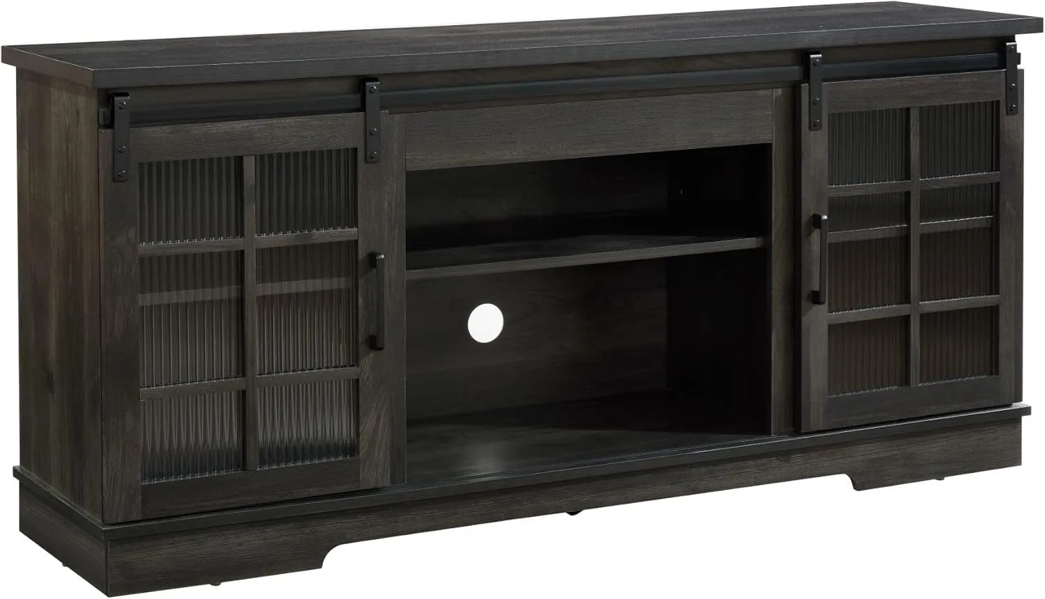 Sliding Door TV Stand, 59" W Entertainment Center Console Table with 2 Sliding Fluted Glass Tempered Doors for TV Up to 65'', Large Storage Cabinet for Living Room