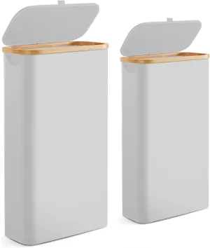 Slim Laundry Hamper with Lid by Fiona's magic, 63L Narrow Laundry Basket with Removable Bag, Grey Collapsible Dirty Clothes Basket, Thin Tall Storage Basket for Bathroom, Bedroom (Gray 2Pack)