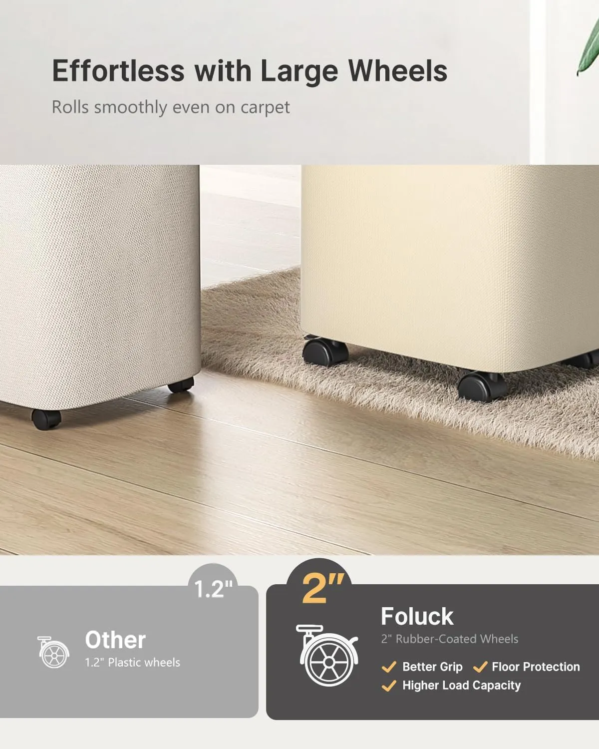 Slim Laundry Hamper with Wheels, 60L Rolling Laundry Basket with Lid and 2-Inch Silent Wheels, Small Clothes Hamper with Bamboo Handles for Clothes Toys in Dorm Bedroom Bathroom, Beige