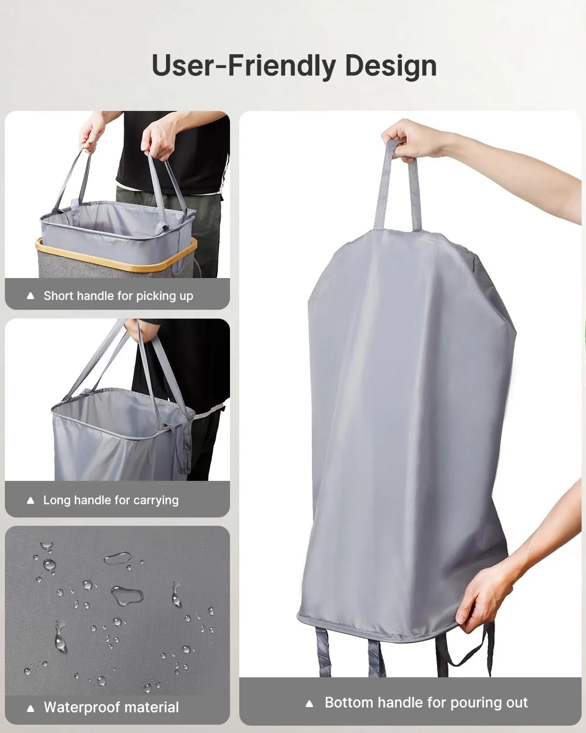 Slim Laundry Hamper with Wheels, 60L Rolling Laundry Basket with Lid and 2-Inch Silent Wheels, Small Clothes Hamper with Bamboo Handles for Clothes Toys in Dorm Bedroom Bathroom, Grey