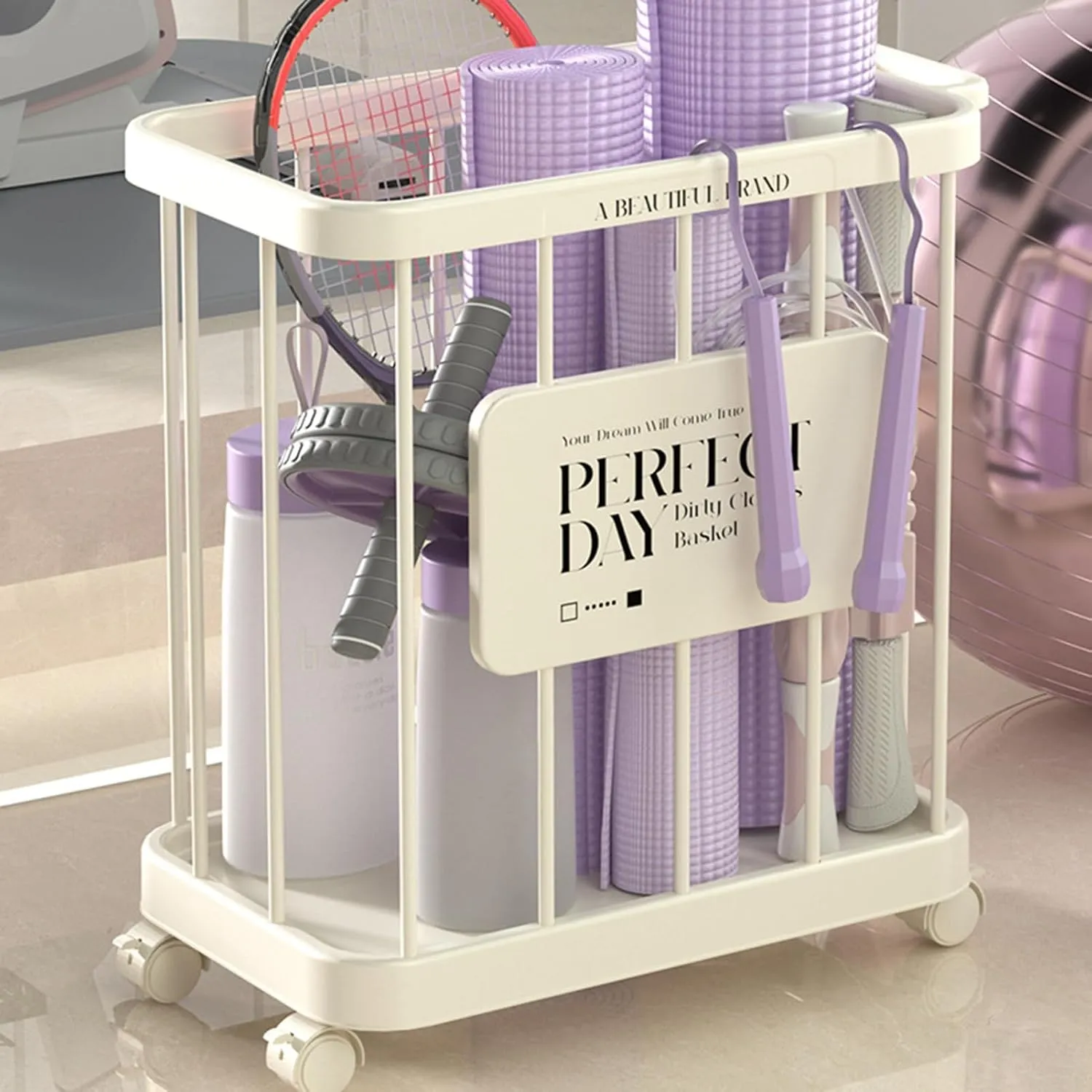 Slim Rolling Laundry Basket,Dirty Clothes Laundry Basket with Wheels Large Capacity Strong Load-Bearing Sturdy Construction Laundry Hamper Toys Storage Basket for Laundry and Bathroom Milky W