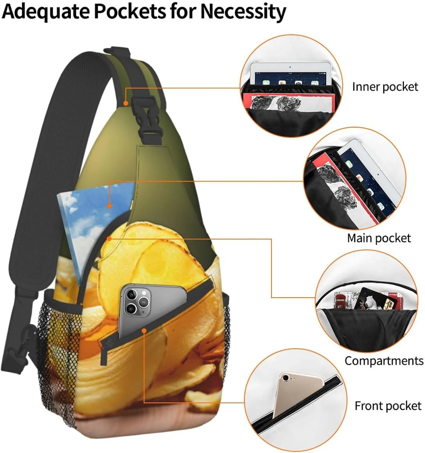 Sling Bag for Women Men Crossbody Bag Small Sling Backpack Potato Chips Chest Bag Hiking Daypack