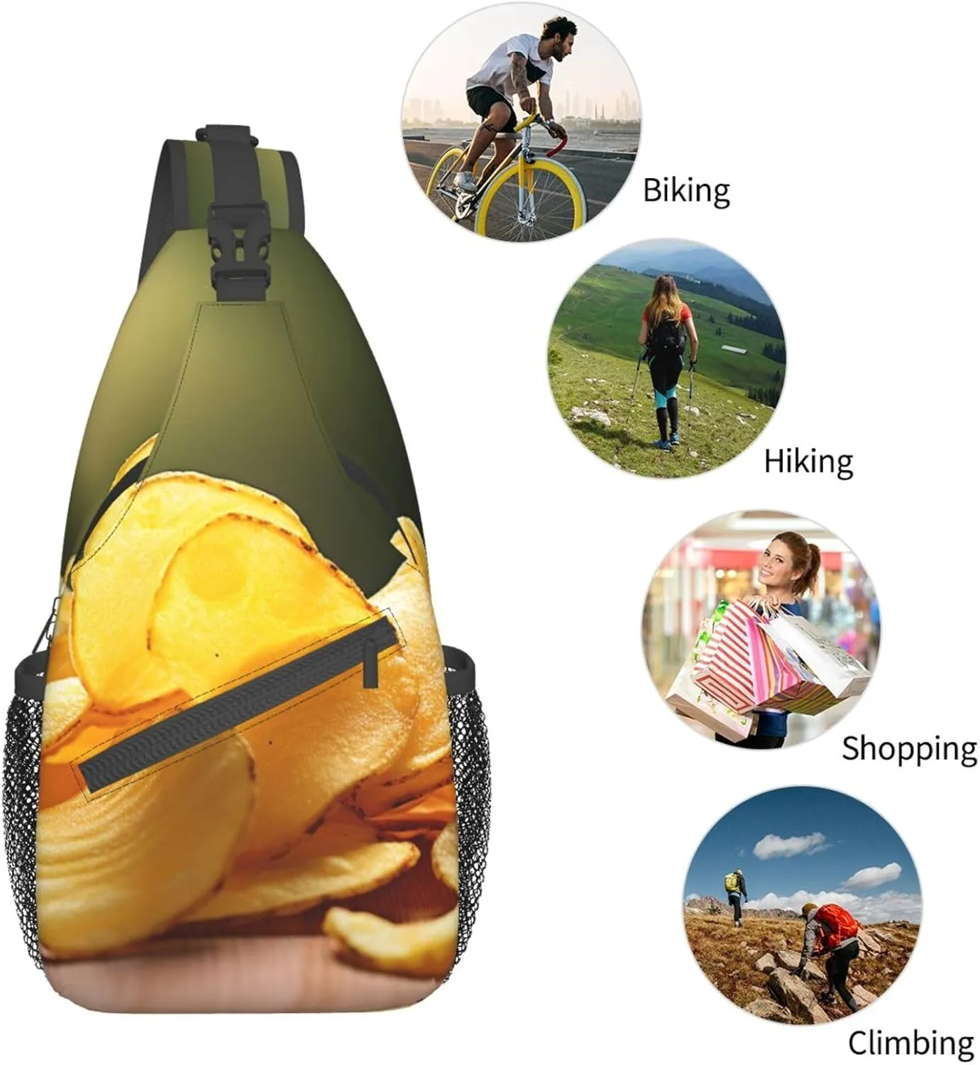 Sling Bag for Women Men Crossbody Bag Small Sling Backpack Potato Chips Chest Bag Hiking Daypack