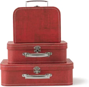 SLPR Cardboard Suitcase Boxes with Handle (Set of 3, Distressed Red) | Paperboard Boxes with Lids for Wedding Decoration Birthday Parties