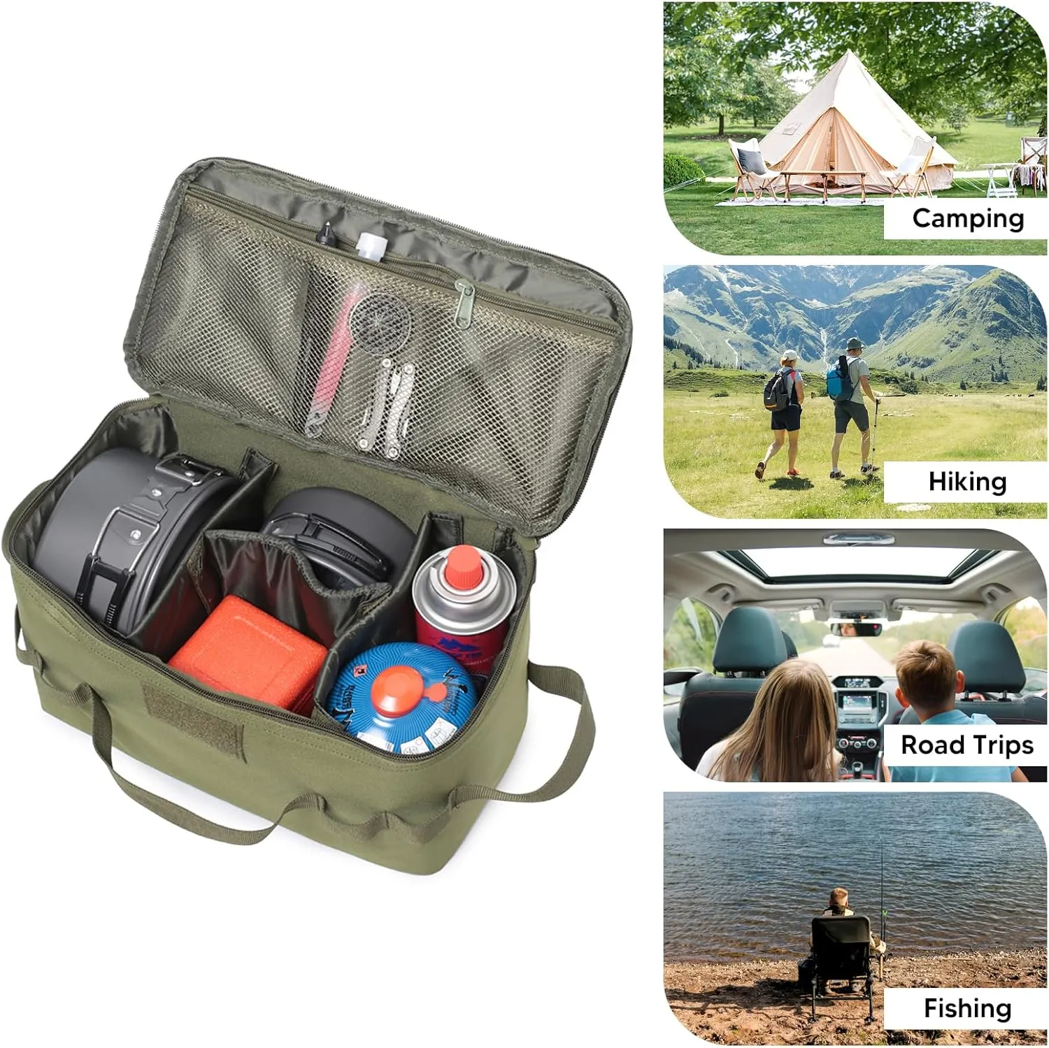Small Tactical Duffle Bag for Men, 11L Gym Bag with 3 Adjustable Dividers Tactical Utility Tote Bag Camping Cookware Organizer MOLLE Shoulder Bags Sports Travel Bag for Camping Sports Gym, Army Green