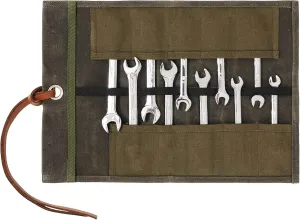 Small Tool Pouch, Heavy Duty 16oz Waxed Canvas Tool Roll Bag, Sustainable Screwdriver & Tool Organizer Case - 10 Pockets - Army Green