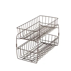 Smart Design 2-Tier Stackable Pull Out Baskets - Sturdy Wire Frame Design - Rust Resistant Vinyl Coat - for Pantries, Countertops, Bathroom - Kitchen (18 x 11.75 Inch) [Bronze]
