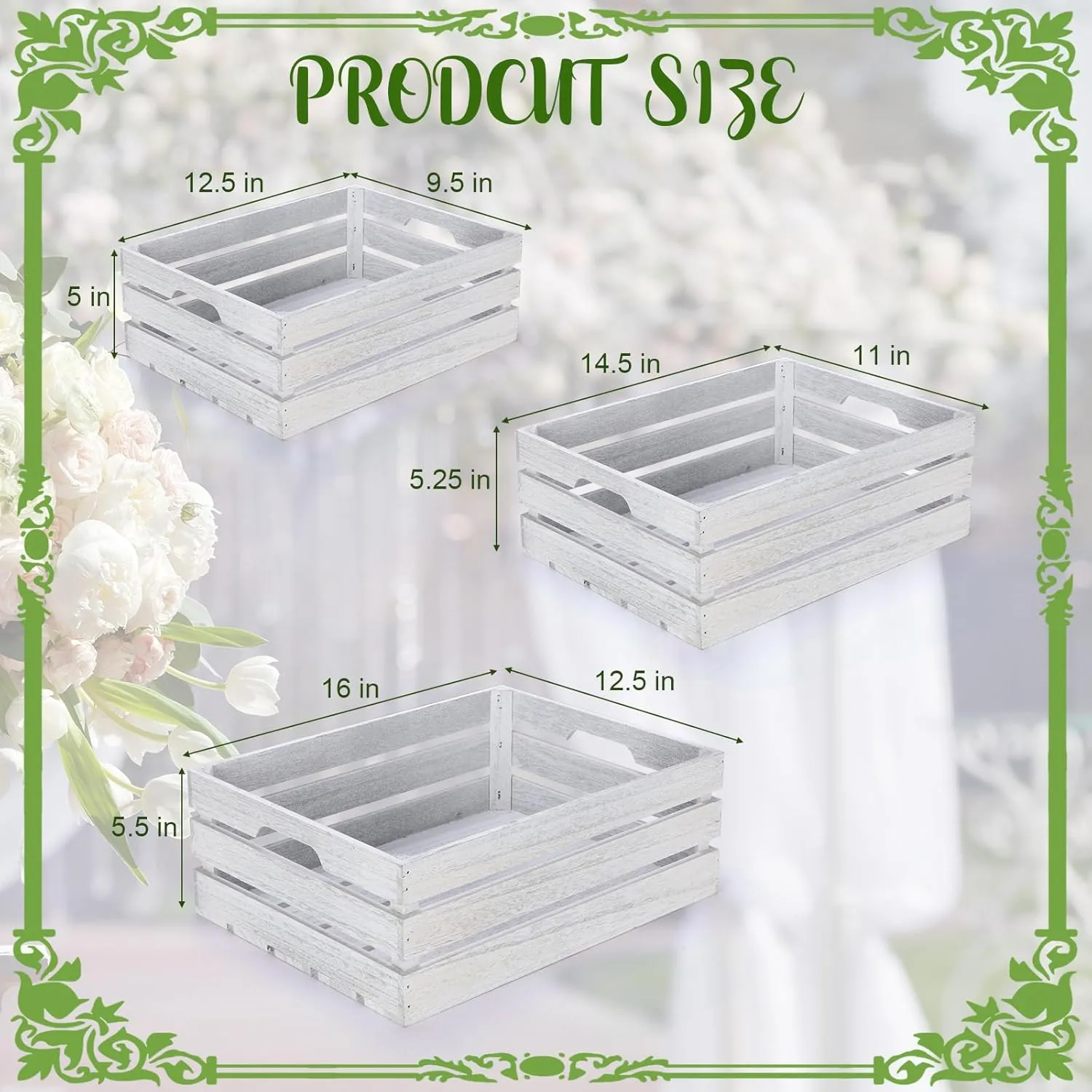 Soaoo 3 Pcs Decorative Wood Crates for Display, Farmhouse Wooden Basket for Storage Container and Decorations, Rustic Nesting Crates(Rustic White)